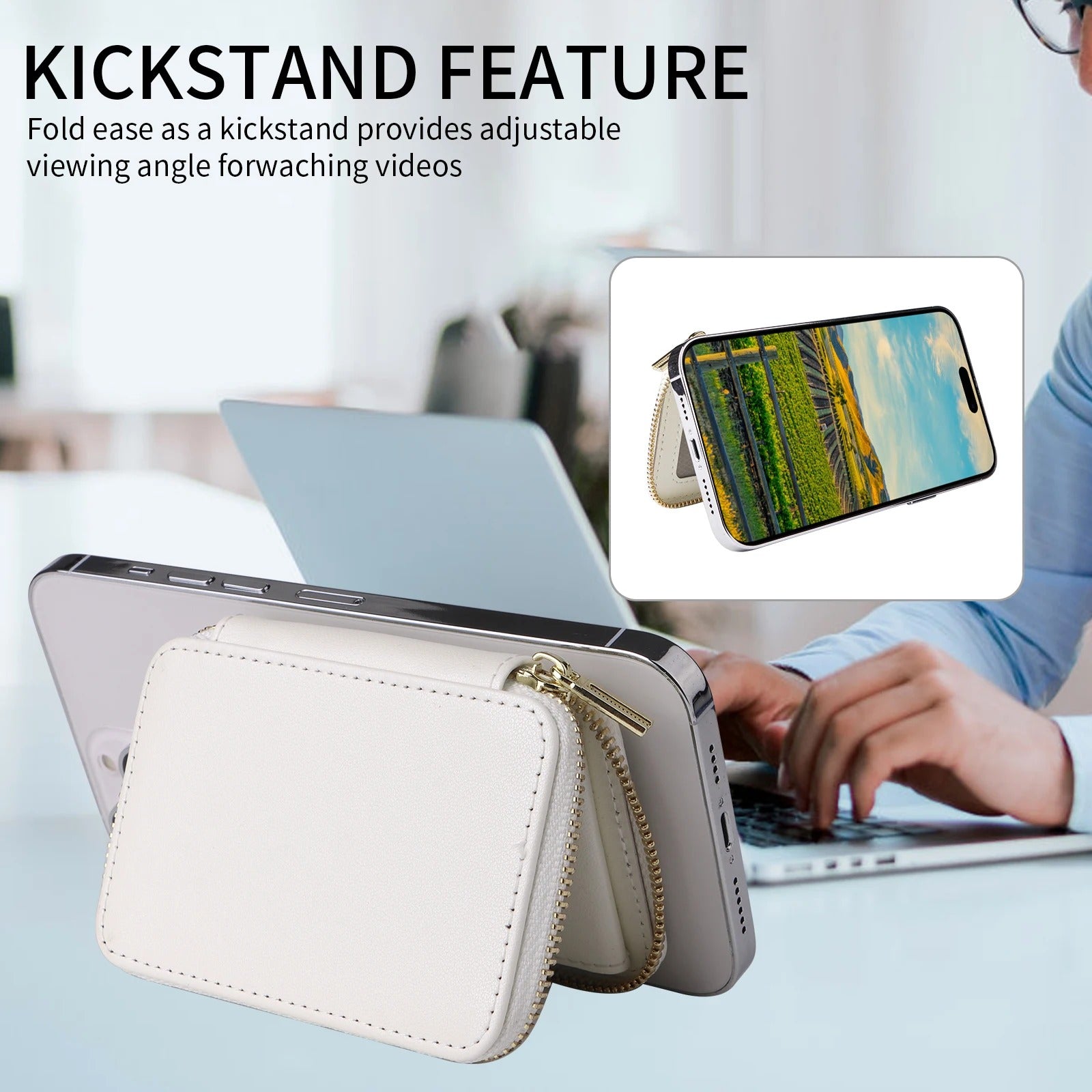 Refined iPhone Mangetic Leather Wallet, MagSafe-Compatible Card Holder with RFID Blocking, Slim Storage Design with Lanyard Support