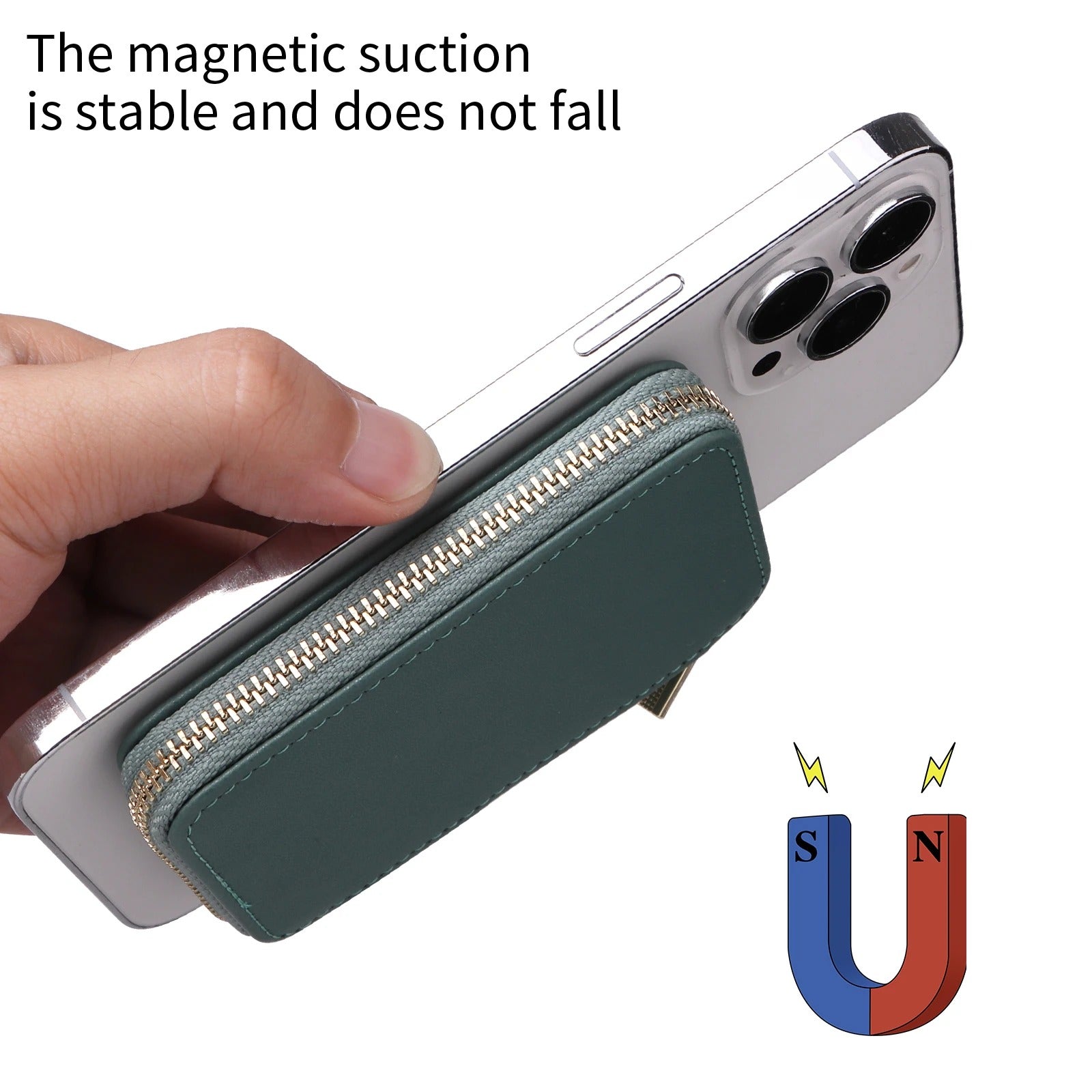 Refined iPhone Mangetic Leather Wallet, MagSafe-Compatible Card Holder with RFID Blocking, Slim Storage Design with Lanyard Support