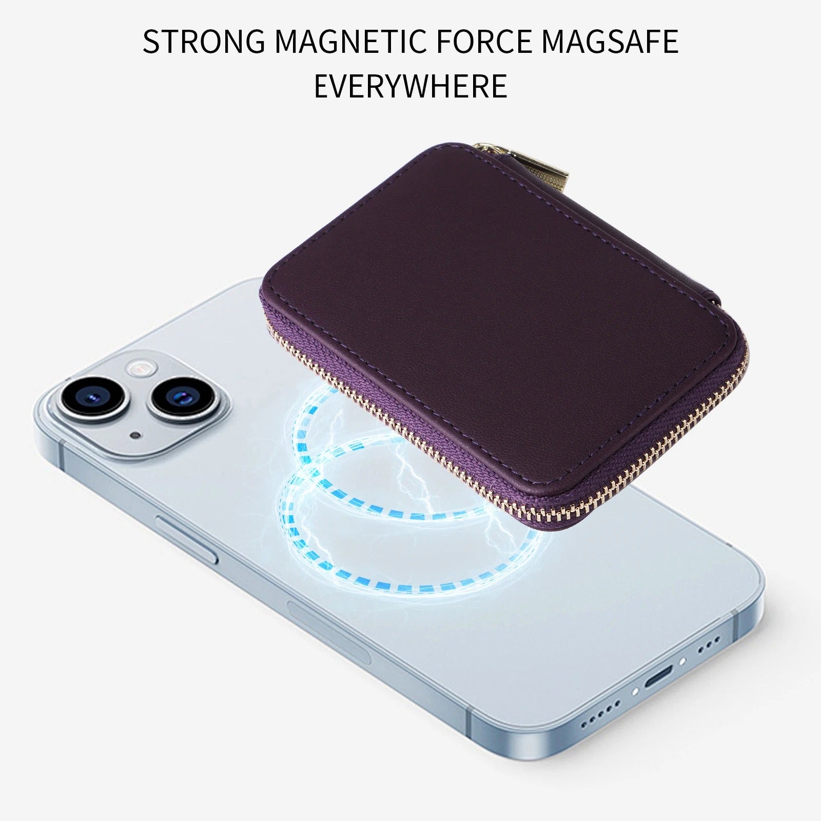 Refined iPhone Mangetic Leather Wallet, MagSafe-Compatible Card Holder with RFID Blocking, Slim Storage Design with Lanyard Support