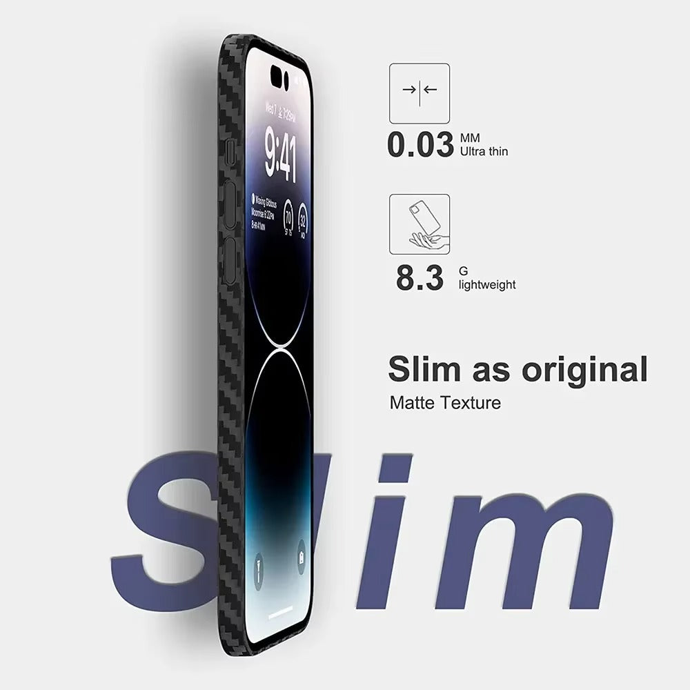 Ultra-Slim iPhone Case Carbon Fiber Matte Finish — 0.3mm Thin Protective Cover, Full Camera Protection, Anti-Fingerprint, Lightweight Non-Slip Design