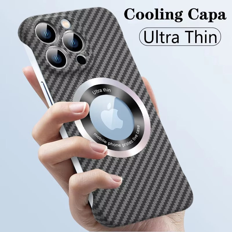 Ultra-Slim iPhone Case MagSafe Compatible Carbon Fiber Cover — Frameless Matte Design, Magnetic Wireless Charging, Cooling Shockproof Anti-Fingerprint Protection