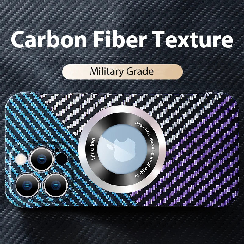 Ultra-Slim iPhone Case MagSafe Compatible Carbon Fiber Cover — Frameless Matte Design, Magnetic Wireless Charging, Cooling Shockproof Anti-Fingerprint Protection