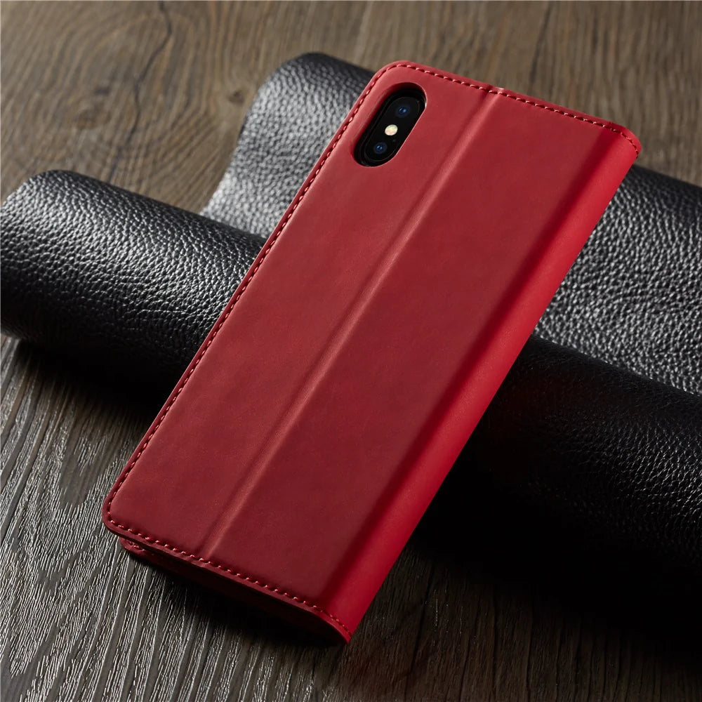 Ultra-Slim iPhone Case — Leather Flip Wallet Cover with Magnetic Suede Finish, Card Slots, Cash Pocket, Stand Function and Lightweight Full-Body Protection