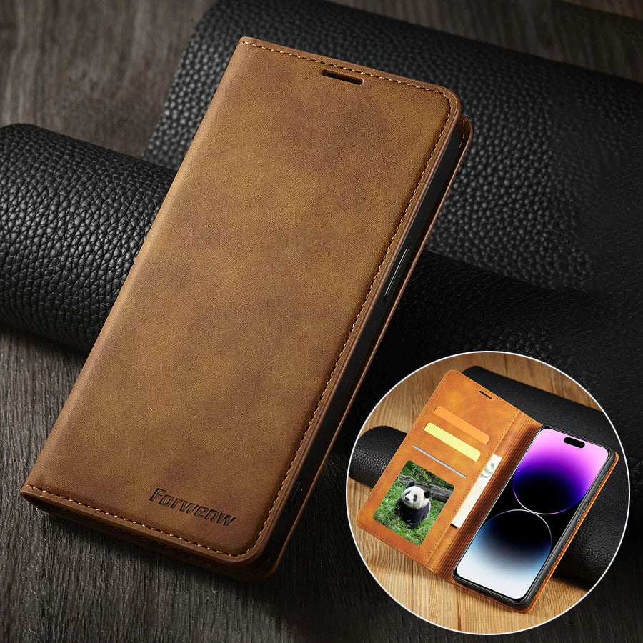 Ultra-Slim iPhone Case — Leather Flip Wallet Cover with Magnetic Suede Finish, Card Slots, Cash Pocket, Stand Function and Lightweight Full-Body Protection