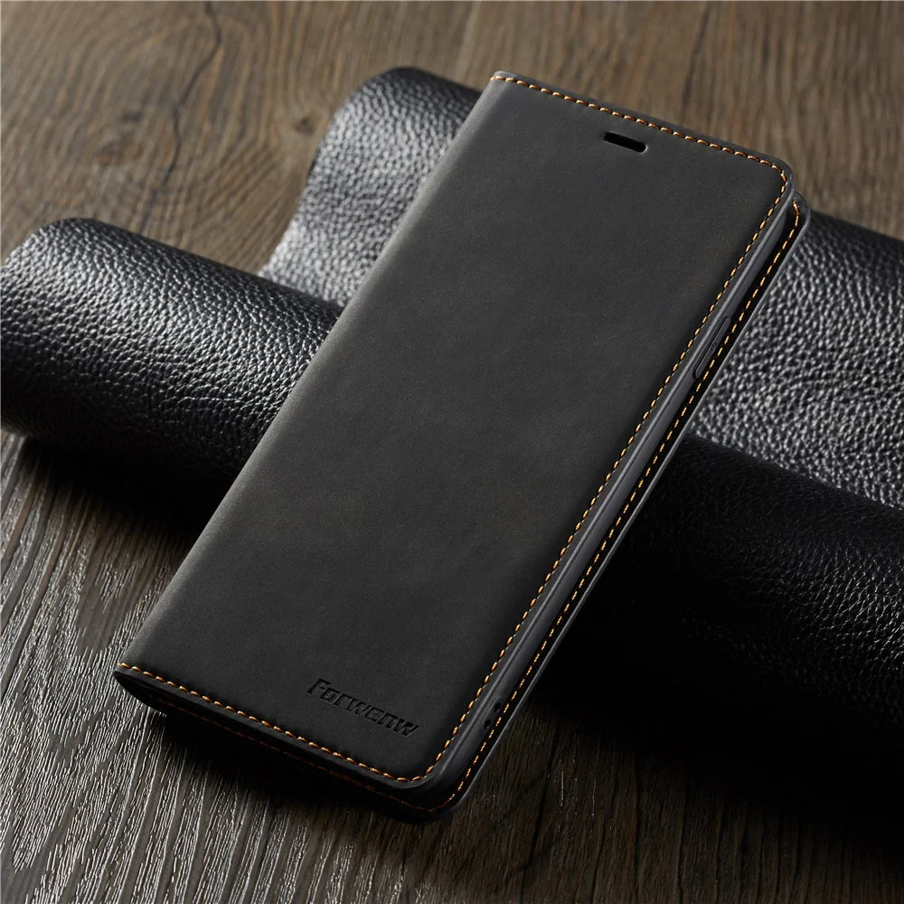 Ultra-Slim iPhone Case — Leather Flip Wallet Cover with Magnetic Suede Finish, Card Slots, Cash Pocket, Stand Function and Lightweight Full-Body Protection