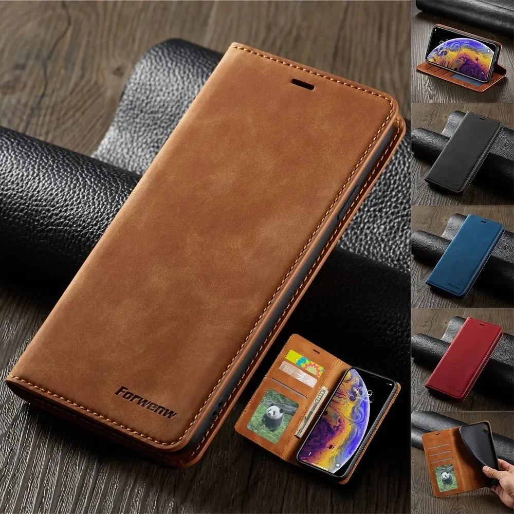 Ultra-Slim iPhone Case — Leather Flip Wallet Cover with Magnetic Suede Finish, Card Slots, Cash Pocket, Stand Function and Lightweight Full-Body Protection