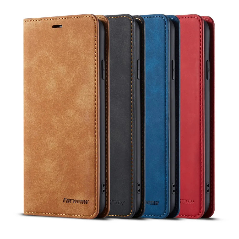 Ultra-Slim iPhone Case — Leather Flip Wallet Cover with Magnetic Suede Finish, Card Slots, Cash Pocket, Stand Function and Lightweight Full-Body Protection