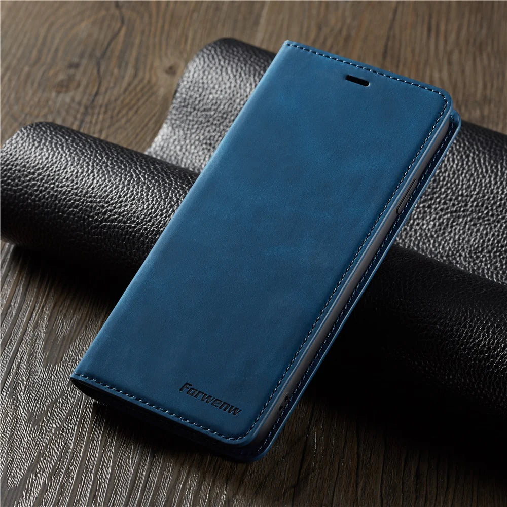 Ultra-Slim iPhone Case — Leather Flip Wallet Cover with Magnetic Suede Finish, Card Slots, Cash Pocket, Stand Function and Lightweight Full-Body Protection