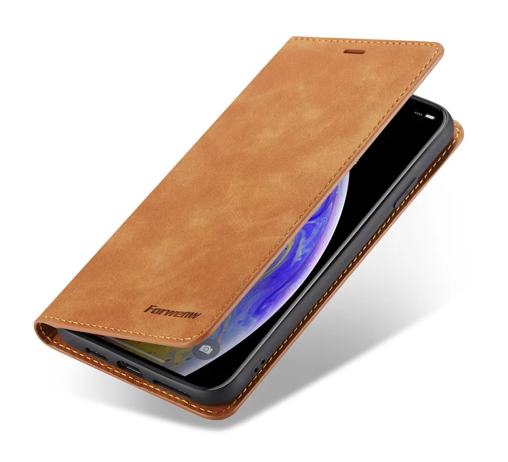 Ultra-Slim iPhone Case — Leather Flip Wallet Cover with Magnetic Suede Finish, Card Slots, Cash Pocket, Stand Function and Lightweight Full-Body Protection