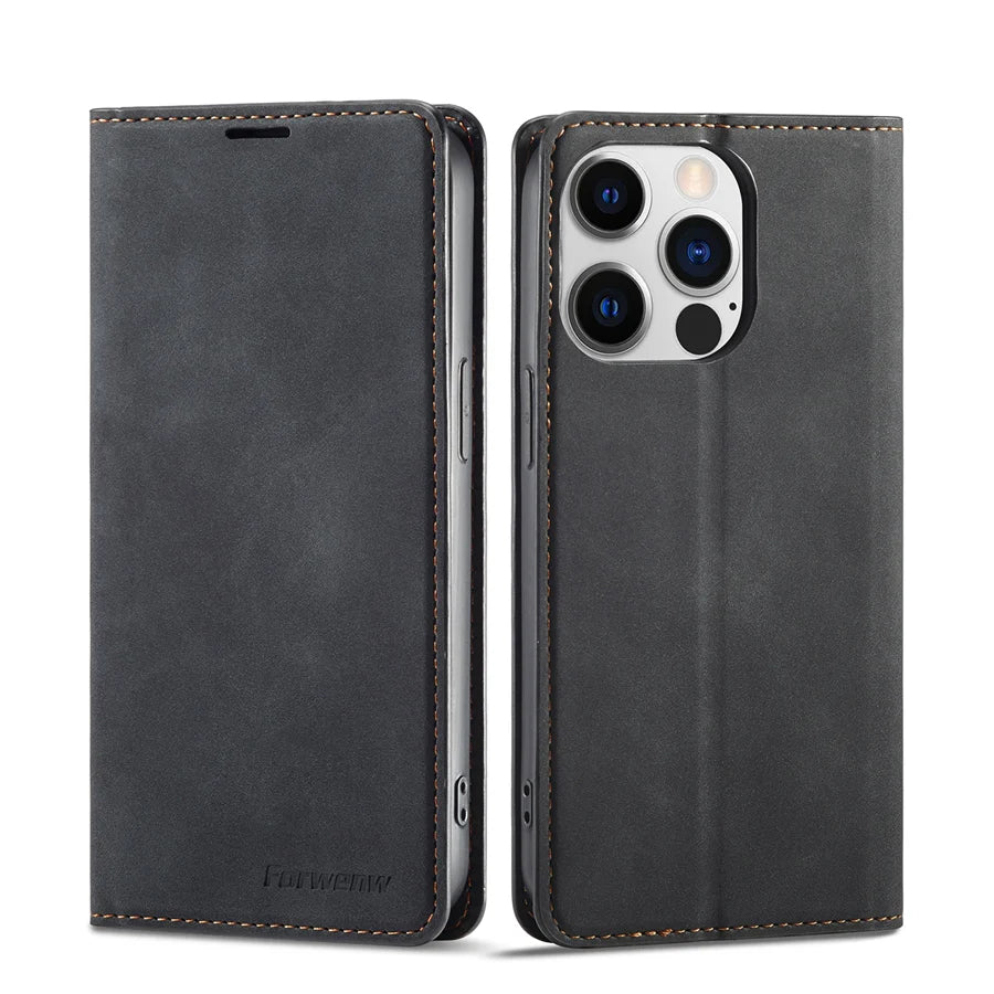 Ultra-Slim iPhone Case — Leather Flip Wallet Cover with Magnetic Suede Finish, Card Slots, Cash Pocket, Stand Function and Lightweight Full-Body Protection