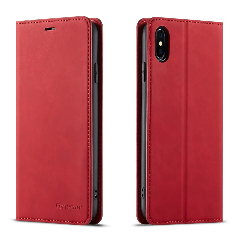 Ultra-Slim iPhone Case — Leather Flip Wallet Cover with Magnetic Suede Finish, Card Slots, Cash Pocket, Stand Function and Lightweight Full-Body Protection
