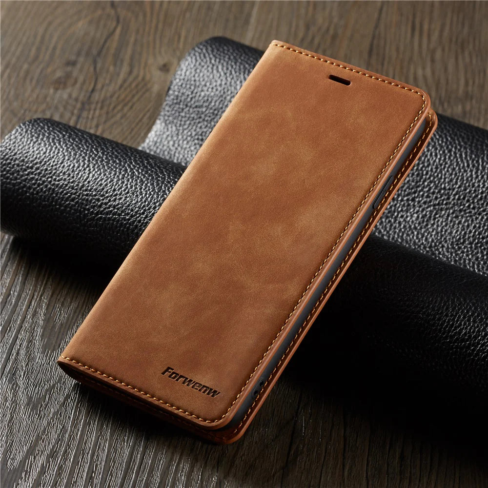 Ultra-Slim iPhone Case — Leather Flip Wallet Cover with Magnetic Suede Finish, Card Slots, Cash Pocket, Stand Function and Lightweight Full-Body Protection