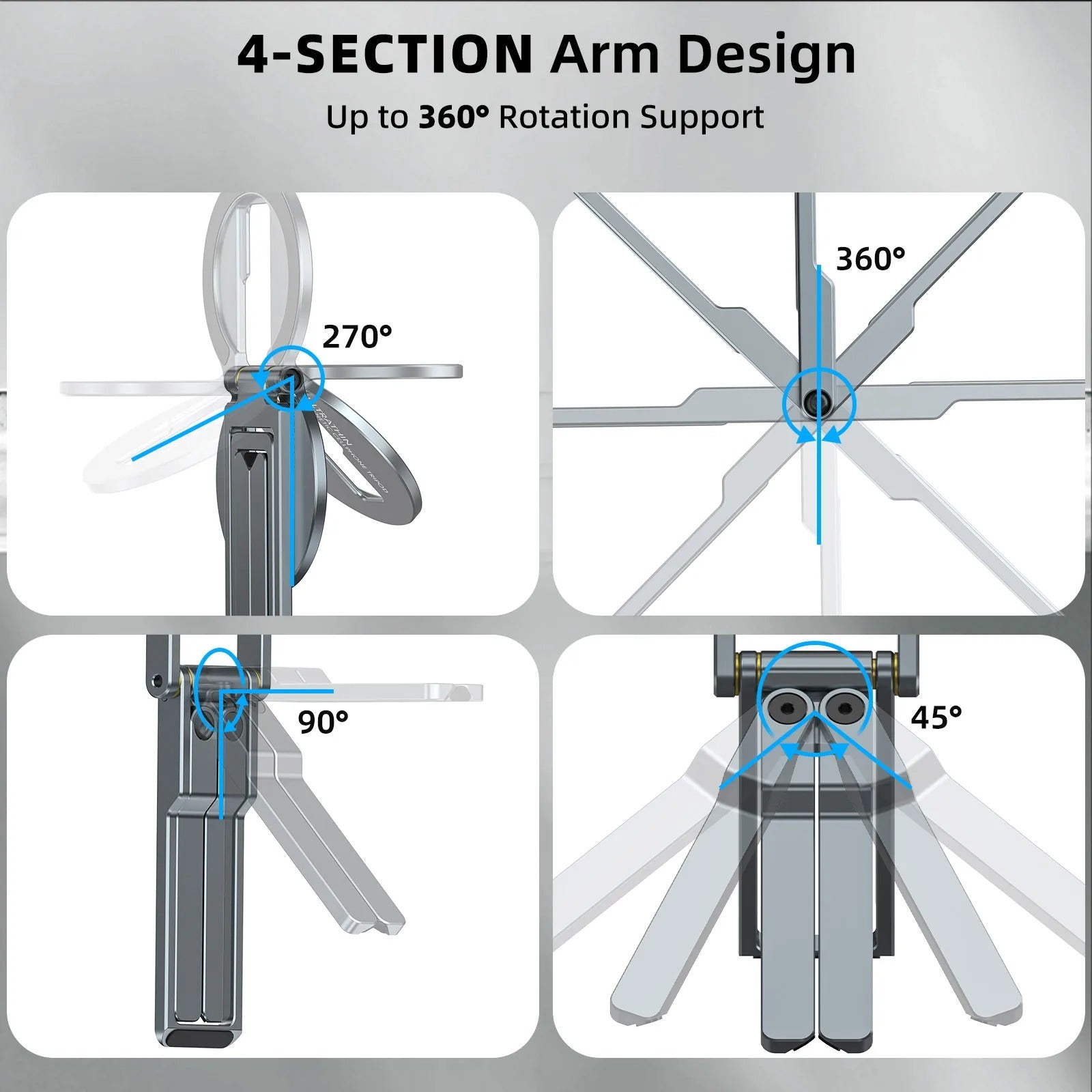 Ultra-Slim iPhone MagSafe Magnetic Phone Tripod Stand, Pocket Mini Holder with Strong N52 Magnet Grip & 360° Adjustable Mount