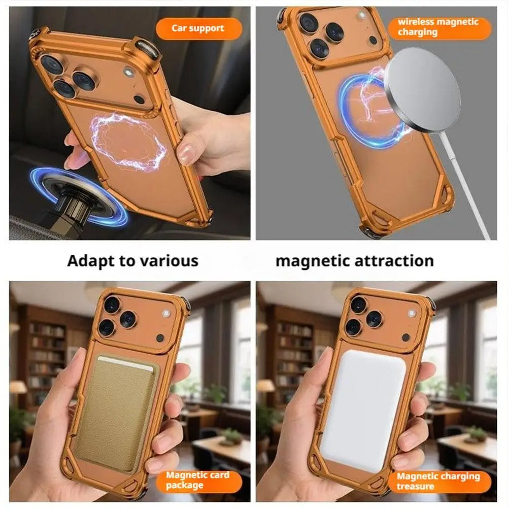 Ultra-Thin iPhone Case — Minimalist Design, Wireless Charging Compatible, Metal Frame Bumper Shockproof, Half-Wrapped Protection