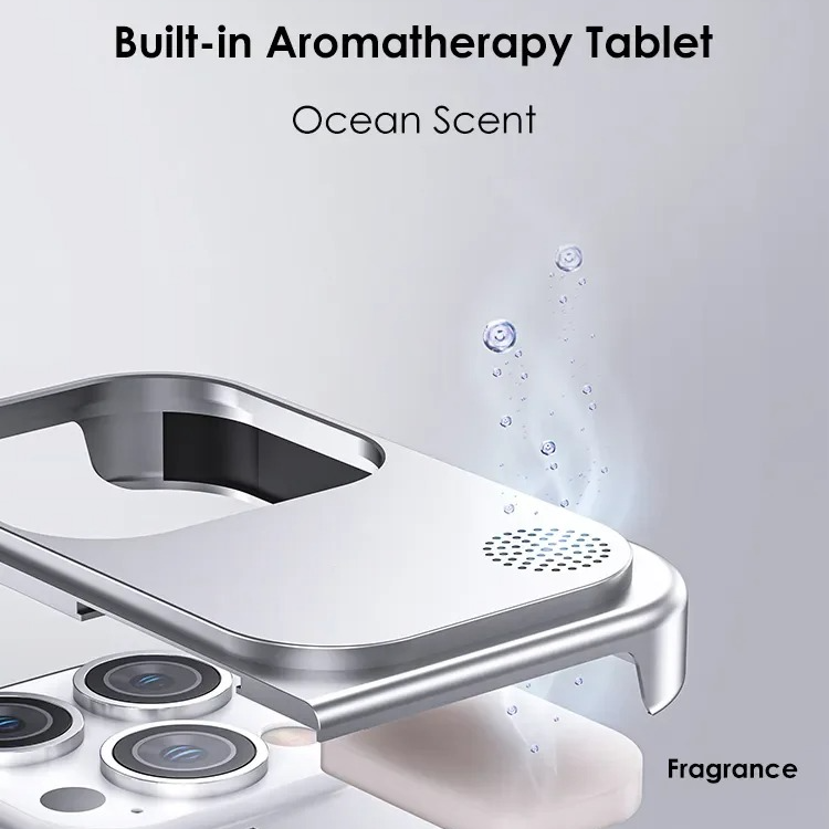 Premium iPhone Case — Metal Heat Dissipation Hollow Aluminum Alloy Cover with Rimless Cooling Design, Fragrance Feature and Anti-Fingerprint Scratch-Resistant Protection