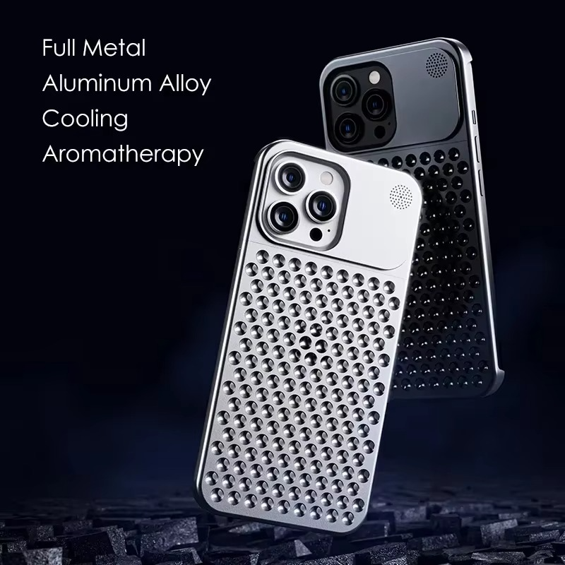 Premium iPhone Case — Metal Heat Dissipation Hollow Aluminum Alloy Cover with Rimless Cooling Design, Fragrance Feature and Anti-Fingerprint Scratch-Resistant Protection