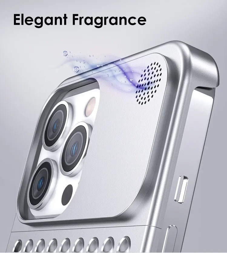 Premium iPhone Case — Metal Heat Dissipation Hollow Aluminum Alloy Cover with Rimless Cooling Design, Fragrance Feature and Anti-Fingerprint Scratch-Resistant Protection