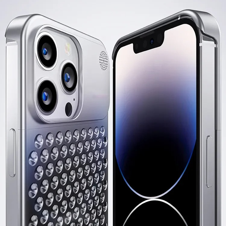 Premium iPhone Case — Metal Heat Dissipation Hollow Aluminum Alloy Cover with Rimless Cooling Design, Fragrance Feature and Anti-Fingerprint Scratch-Resistant Protection