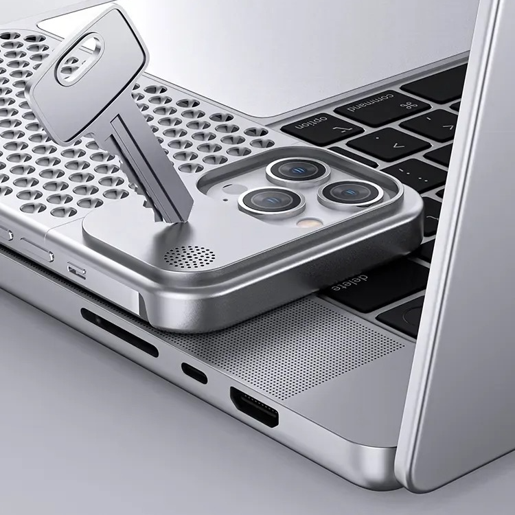 Premium iPhone Case — Metal Heat Dissipation Hollow Aluminum Alloy Cover with Rimless Cooling Design, Fragrance Feature and Anti-Fingerprint Scratch-Resistant Protection