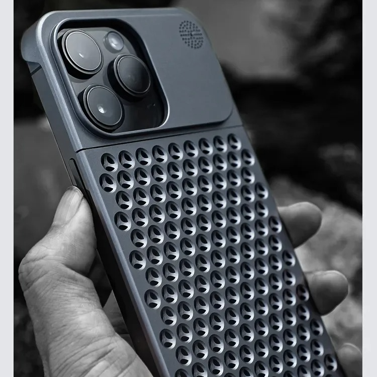 Premium iPhone Case — Metal Heat Dissipation Hollow Aluminum Alloy Cover with Rimless Cooling Design, Fragrance Feature and Anti-Fingerprint Scratch-Resistant Protection