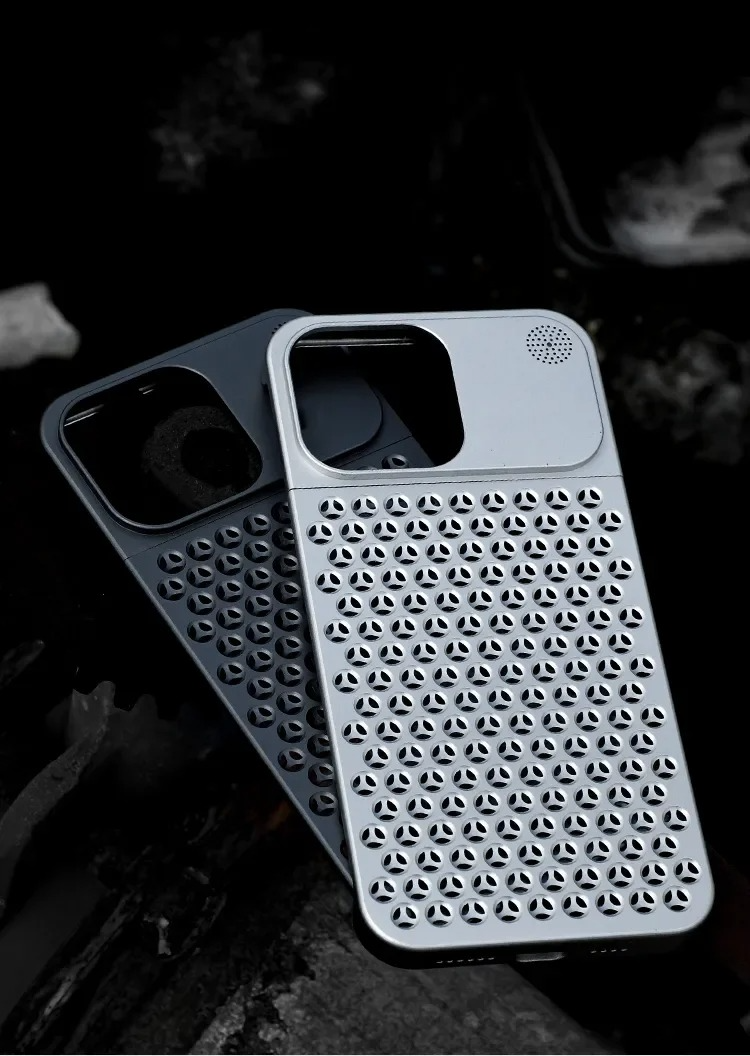 Premium iPhone Case — Metal Heat Dissipation Hollow Aluminum Alloy Cover with Rimless Cooling Design, Fragrance Feature and Anti-Fingerprint Scratch-Resistant Protection