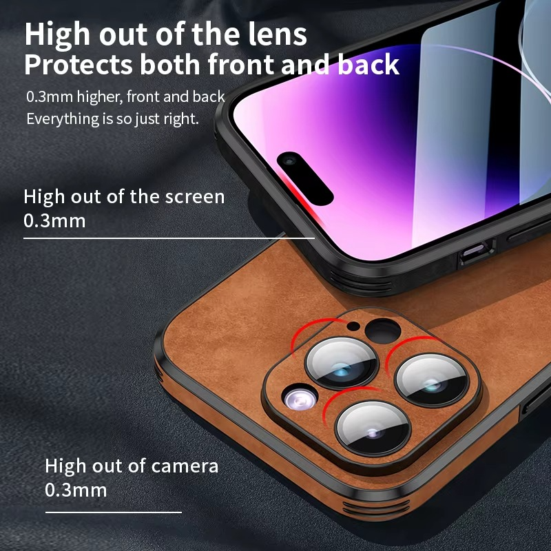 Luxury iPhone Case — Leather Bumper Cover with Lens Protection, Shockproof Full-Coverage Design, Magnetic Wireless Charging Compatibility and Anti-Fingerprint Scratch-Resistant Finish