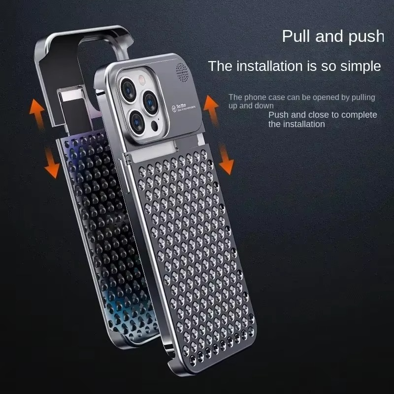 Premium iPhone Case — Metal Heat Dissipation Hollow Aluminum Alloy Cover with Rimless Cooling Design, Fragrance Feature and Anti-Fingerprint Scratch-Resistant Protection