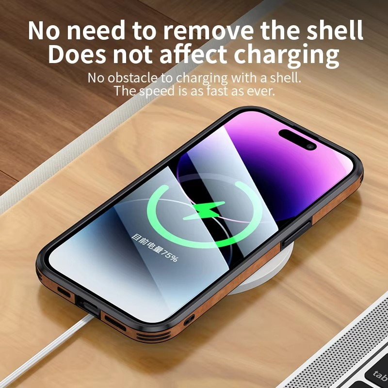 Luxury iPhone Case — Leather Bumper Cover with Lens Protection, Shockproof Full-Coverage Design, Magnetic Wireless Charging Compatibility and Anti-Fingerprint Scratch-Resistant Finish