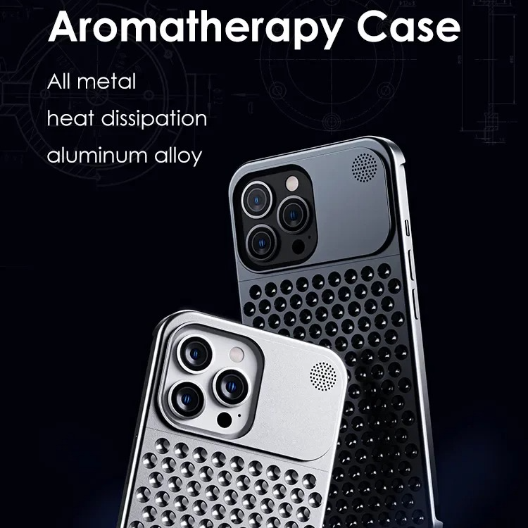 Premium iPhone Case — Metal Heat Dissipation Hollow Aluminum Alloy Cover with Rimless Cooling Design, Fragrance Feature and Anti-Fingerprint Scratch-Resistant Protection