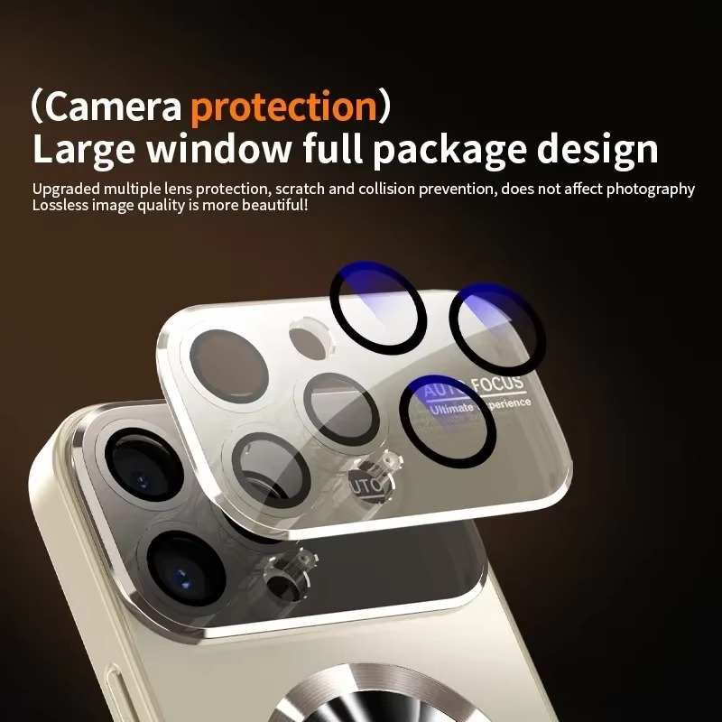 Luxury iPhone Case — Titanium MagSafe Magnetic Half-Wrapped Cover with Glass Lens Protection, Shockproof, Anti-Fingerprint, Anti-Scratch Design