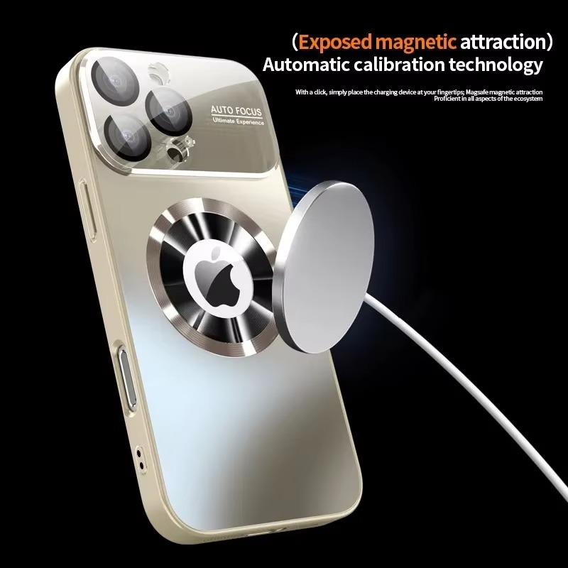Luxury iPhone Case — Titanium MagSafe Magnetic Half-Wrapped Cover with Glass Lens Protection, Shockproof, Anti-Fingerprint, Anti-Scratch Design