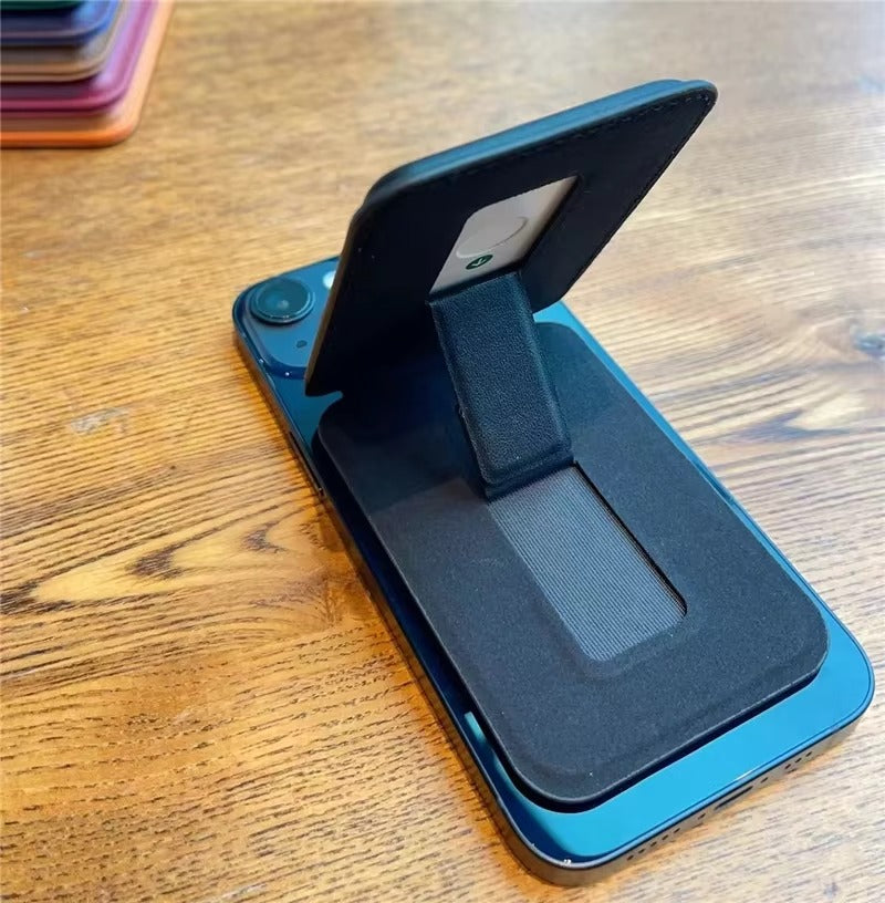Refined iPhone Magnetic Leather Wallet Case, MagSafe-Compatible Card Holder with Hidden Stand Design & Slim Pocket Cover