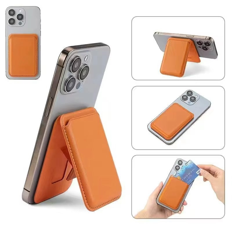 Refined iPhone Magnetic Leather Wallet Case, MagSafe-Compatible Card Holder with Hidden Stand Design & Slim Pocket Cover