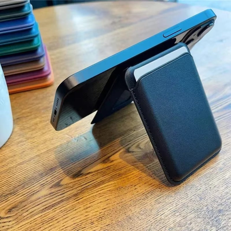 Refined iPhone Magnetic Leather Wallet Case, MagSafe-Compatible Card Holder with Hidden Stand Design & Slim Pocket Cover